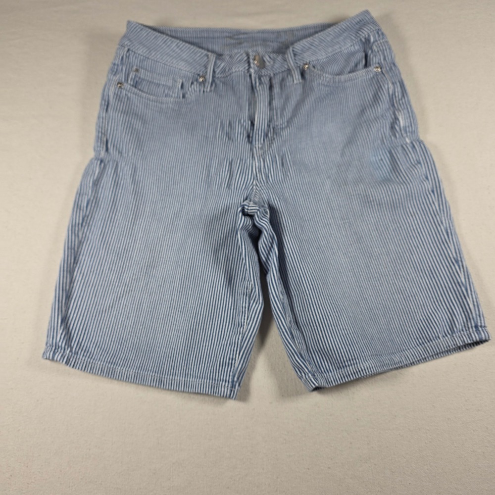 Seven7 Women Blue White Hickory Stripe Denim Bermuda Shorts Size 10